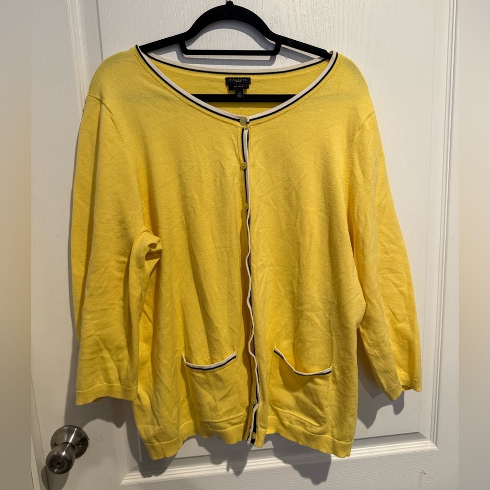 Talbots Yellow Cardigan with Contrast Trim